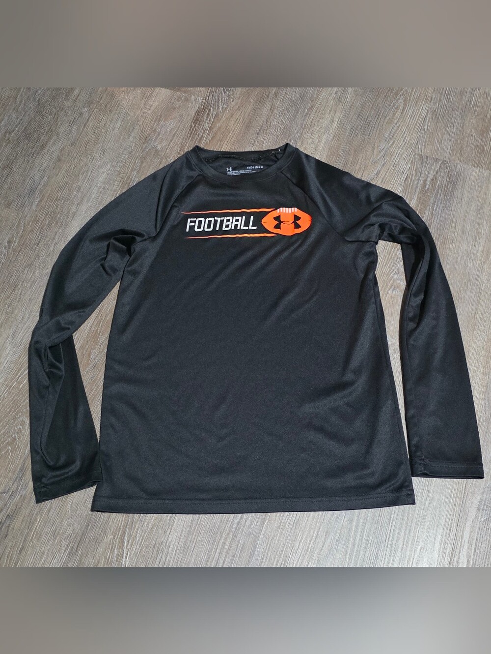 Under Armour Black Long Sleeve Football Graphic Tee with Orange Logo